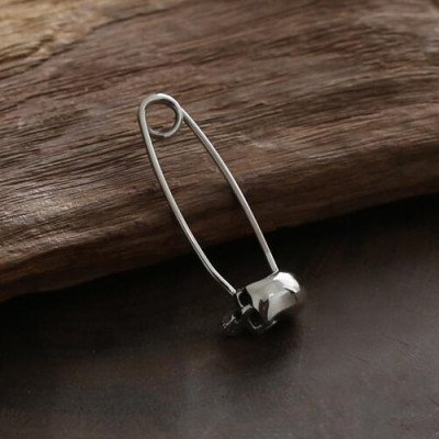 Women's Sterling Silver Skull Safety Pin Brooch