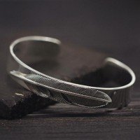 Men's Sterling Silver Feather Cuff Bracelet