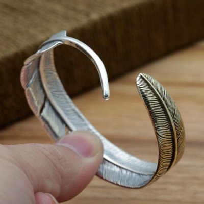 Men's Sterling Silver Two-Tone Feather Cuff Bracelet