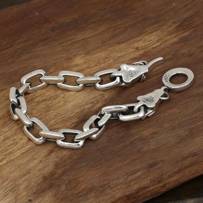 Men's Sterling Silver Dragon Heads Link Chain Bracelet