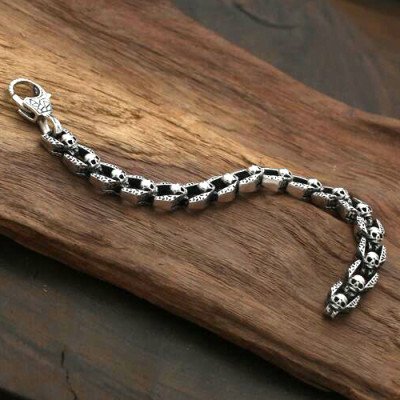 Men's Sterling Silver Skulls Link Chain Bracelet