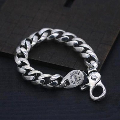 Men's Sterling Silver Skulls Curb Chain Bracelet