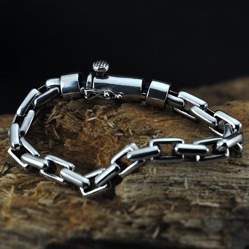 Men's Sterling Silver Rectangle Link Chain Bracelet