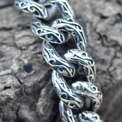 Men's Sterling Silver Cross Pattern Chain Bracelet