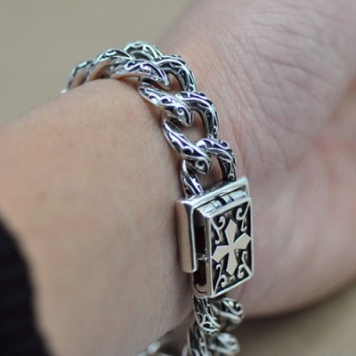 Men's Sterling Silver Cross Pattern Chain Bracelet
