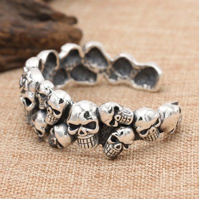 Men's Sterling Silver Skulls Cuff Bracelet