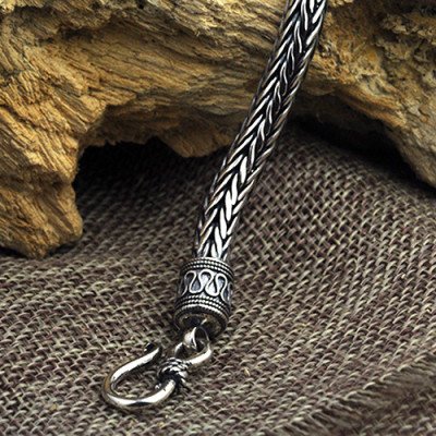 Men's Sterling Silver Wide Wheat Chain Bracelet