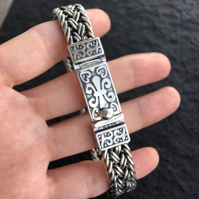 Men's Sterling Silver Fleur De Lis Wide Braided Bracelet
