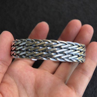 Men's Sterling Silver Wide Braided Cuff Bracelet