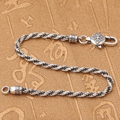 Men's Sterling Silver Six True Words Mantra Rope Chain Bracelet