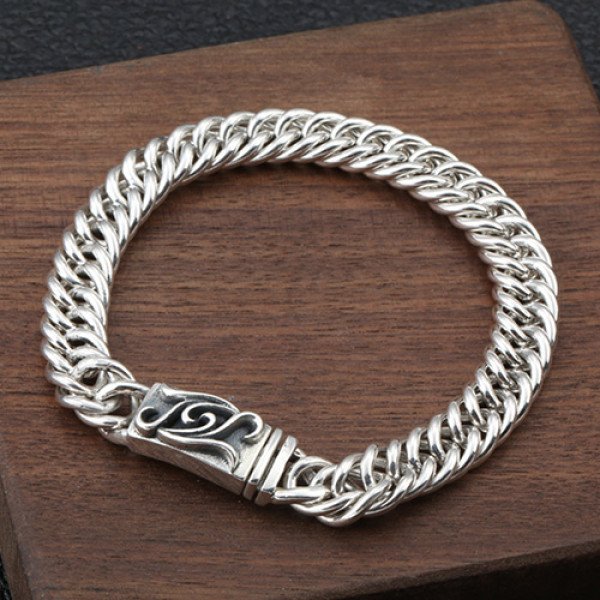 Men's Sterling Silver Ivy Buckle Curb Chain Bracelet - Jewelry1000.com