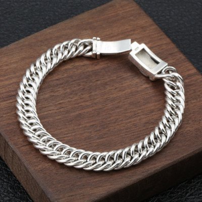 Men's Sterling Silver Ivy Buckle Curb Chain Bracelet