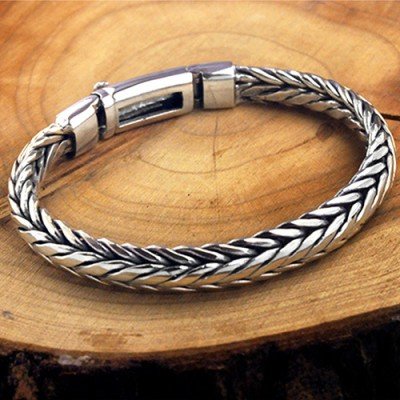 Men's Sterling Silver Braided Chain Bracelet