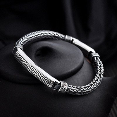 Men's Sterling Silver Buddhist Totem Chain Bracelet