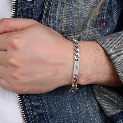Men's Sterling Silver ID Curb Bracelet