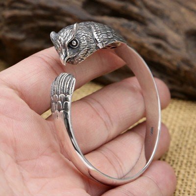 Men's Sterling Silver Owl Cuff Bracelet