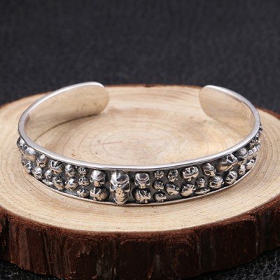 Men's Sterling Silver Skulls Cuff Bracelet