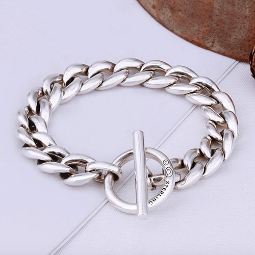 Men's Sterling Silver Sleek Curb Chain Bracelet