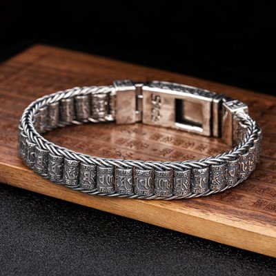 Men's Sterling Silver Prayer Wheels Bracelet