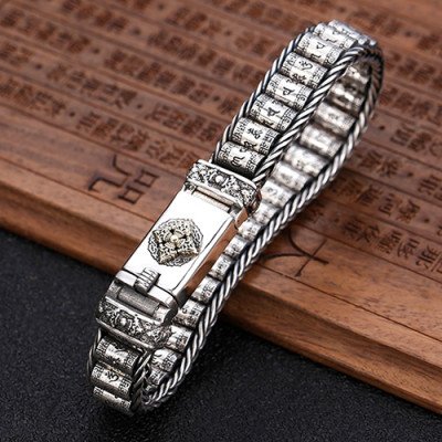 Men's Sterling Silver Six True Words Mantra Wheels Bracelet