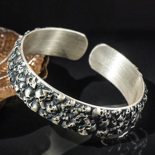 Men's Fine Silver Skulls Cuff Bracelet