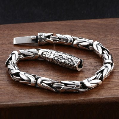 Men's Sterling Silver Vajra Clasp Byzantine Chain Bracelet