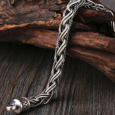 Men's Sterling Silver Braided Rope Chain Bracelet