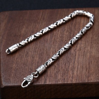 Men's Sterling Silver Vajra Clasp Byzantine Chain Bracelet