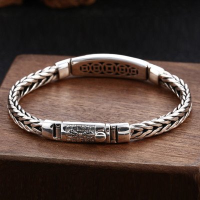 Men's Sterling Silver Six True Words Mantra Braided Bracelet