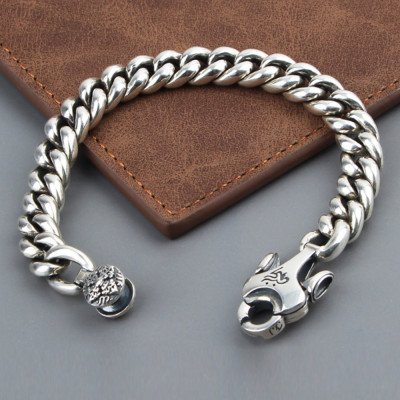 Men's Sterling Silver Vajra Clasp Cuban Chain Bracelet
