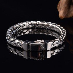 Men's Sterling Silver Thick String Braided Chain Bracelet