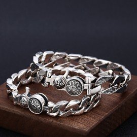 Men's Sterling Silver Vajra Clasp Curb Chain Bracelet