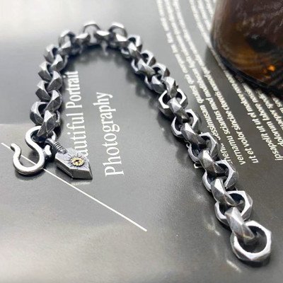 Men's Sterling Silver Eagle Tag Chain Bracelet