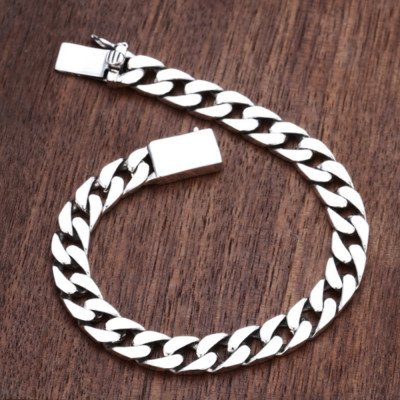 Men's Sterling Silver Plain Curb Chain Bracelet