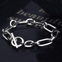 Men's Sterling Silver Minimalist Oval Link Chain Bracelet