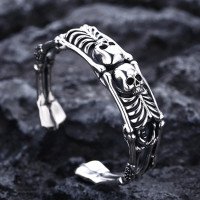 Men's Sterling Silver Skeletons Skull Cuff Bracelet