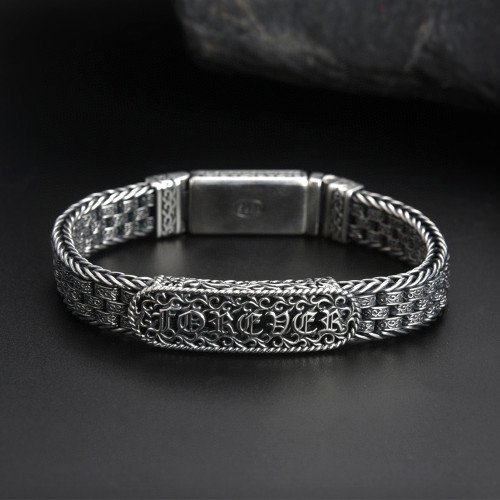 Men's Sterling Silver Ivy Pattern Braided Bracelet