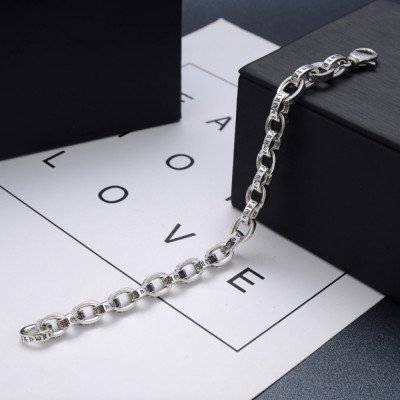 Men's Sterling Silver Six True Words Mantra Oval Link Chain Bracelet
