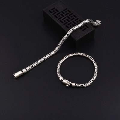 Men's Sterling Silver Latch Clasp Byzantine Chain Bracelet
