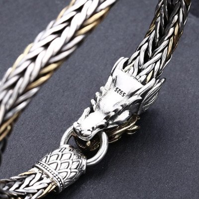 Men's Sterling Silver Braided Dragon Chain Bracelet