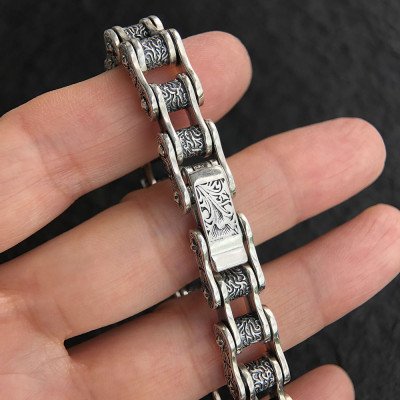 Men's Sterling Silver Ivy Bike Chain Bracelet