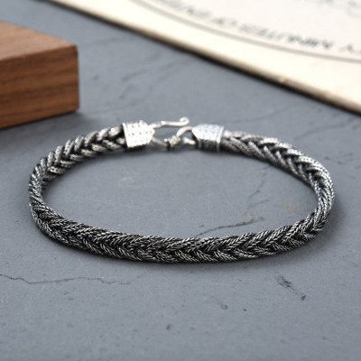 Men's Sterling Silver Braided Wheat Chain Bracelet