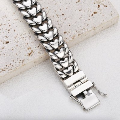 Men's Sterling Silver Tank Track Chain Bracelet
