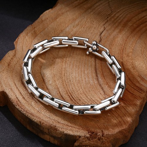 Men's Sterling Silver Rectangle Links Chain Bracelet