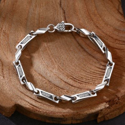 Men's Sterling Silver Bar Links Chain Bracelet