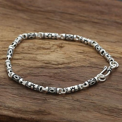 Sterling Silver Carved Tubes Chain Bracelet
