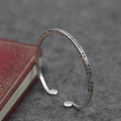 Sterling Silver Square Cuff Bracelet with Helix Ends