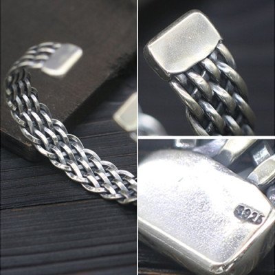 Sterling Silver Braided Wide Cuff Bracelet