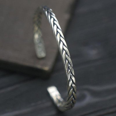 Sterling Silver Slim Braided Cuff Bracelet
