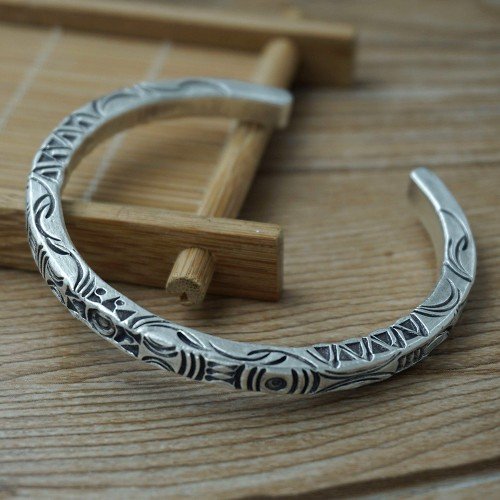 Fine Silver Totem Square Cuff Bracelet